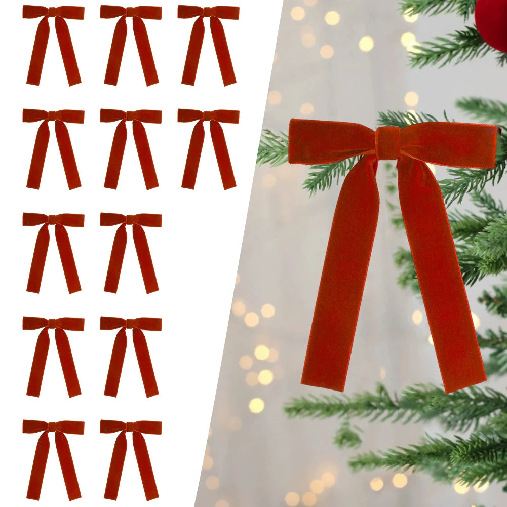 12 Samt Weinrote Schleifen für Weihnachtsbaum & Party Deko