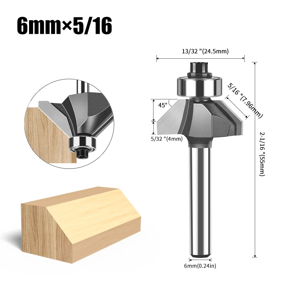 6mm und 12mm Schaft Router Bit mit 45 Grad Abschrägung für Holzfräsen