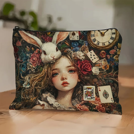 Weiße Kosmetiktasche mit verträumtem Kaninchenmotiv-Yabubestshop