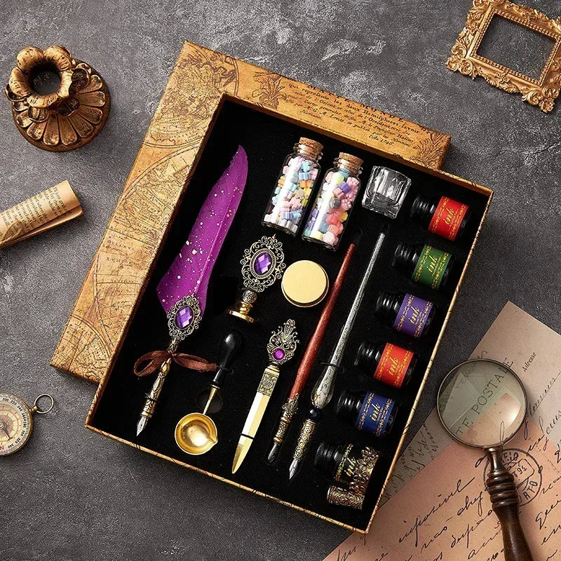 Klassisches Feder Füllfederhalter Set mit Tinte in Geschenkbox