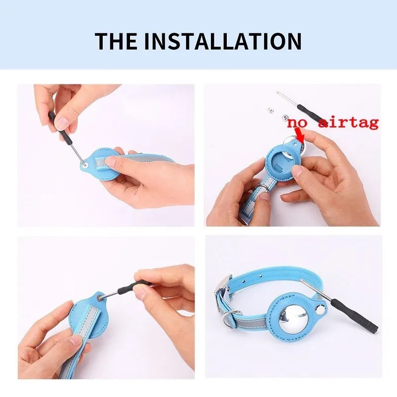 Leder Airtag Halsband Reflektierend Verstellbar für Hunde Katzen