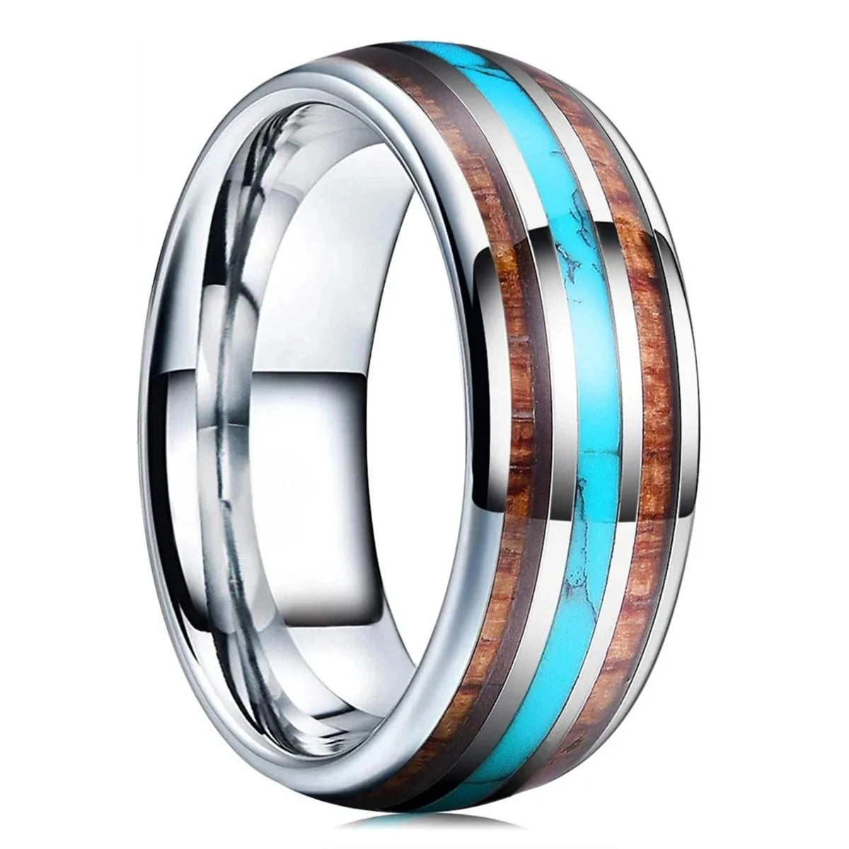 Elegante Herren Edelstahlring 8mm mit Bernstein Inlay