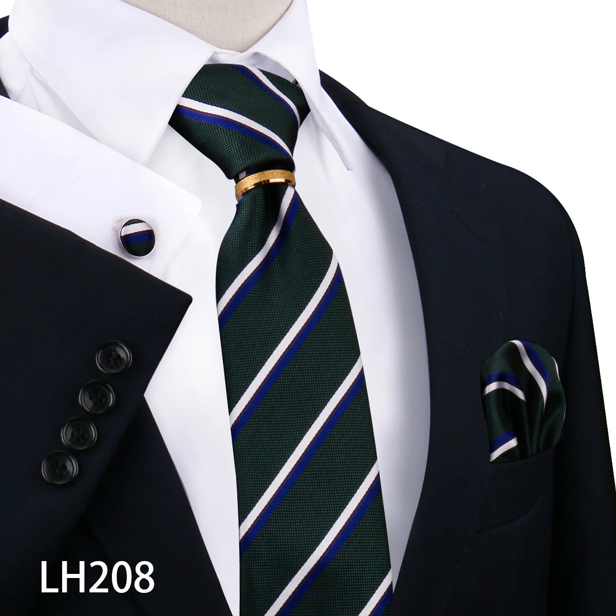 Herren Krawattenset Gold Ring, Manschettenknöpfe, Einstecktuch Festlich