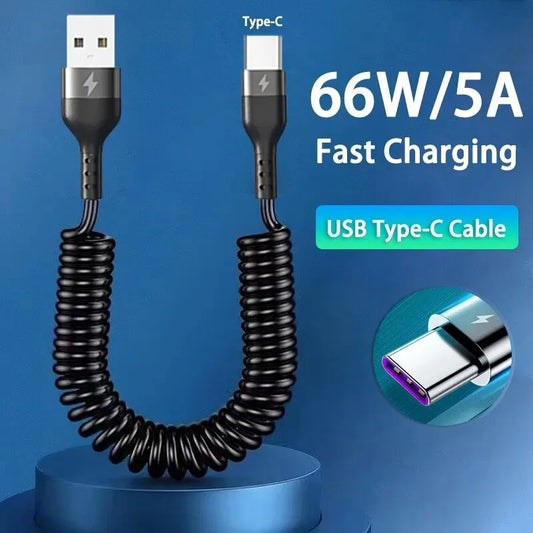 USB C Schnellladekabel Federkabel 66W 5A für Smartphone Tablet Auto Kfz