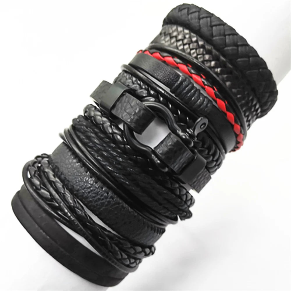 10 Stück Schwarze Lederarmbänder Handgewebt Verstellbar Unisex Schmuck
