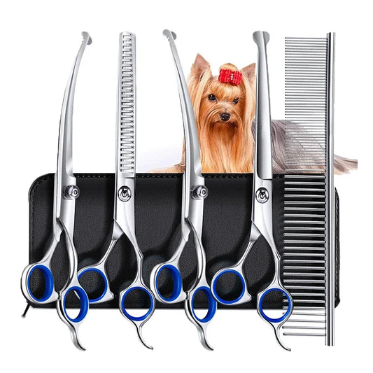 5-in-1 Fellscheren Set mit Sicherer Spitze für Hunde und Katzen Pflege