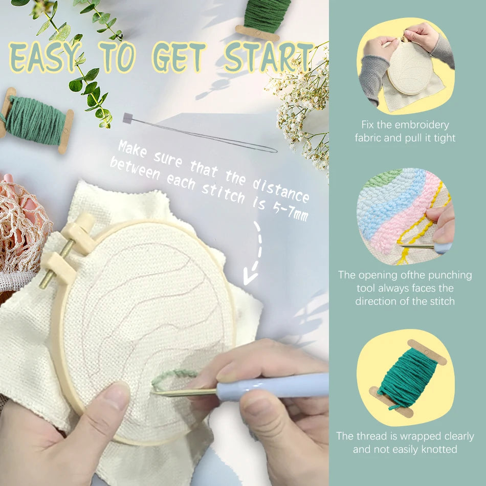 DIY Punch Needle Untersetzer-Set für Anfänger mit selbstklebendem Garn