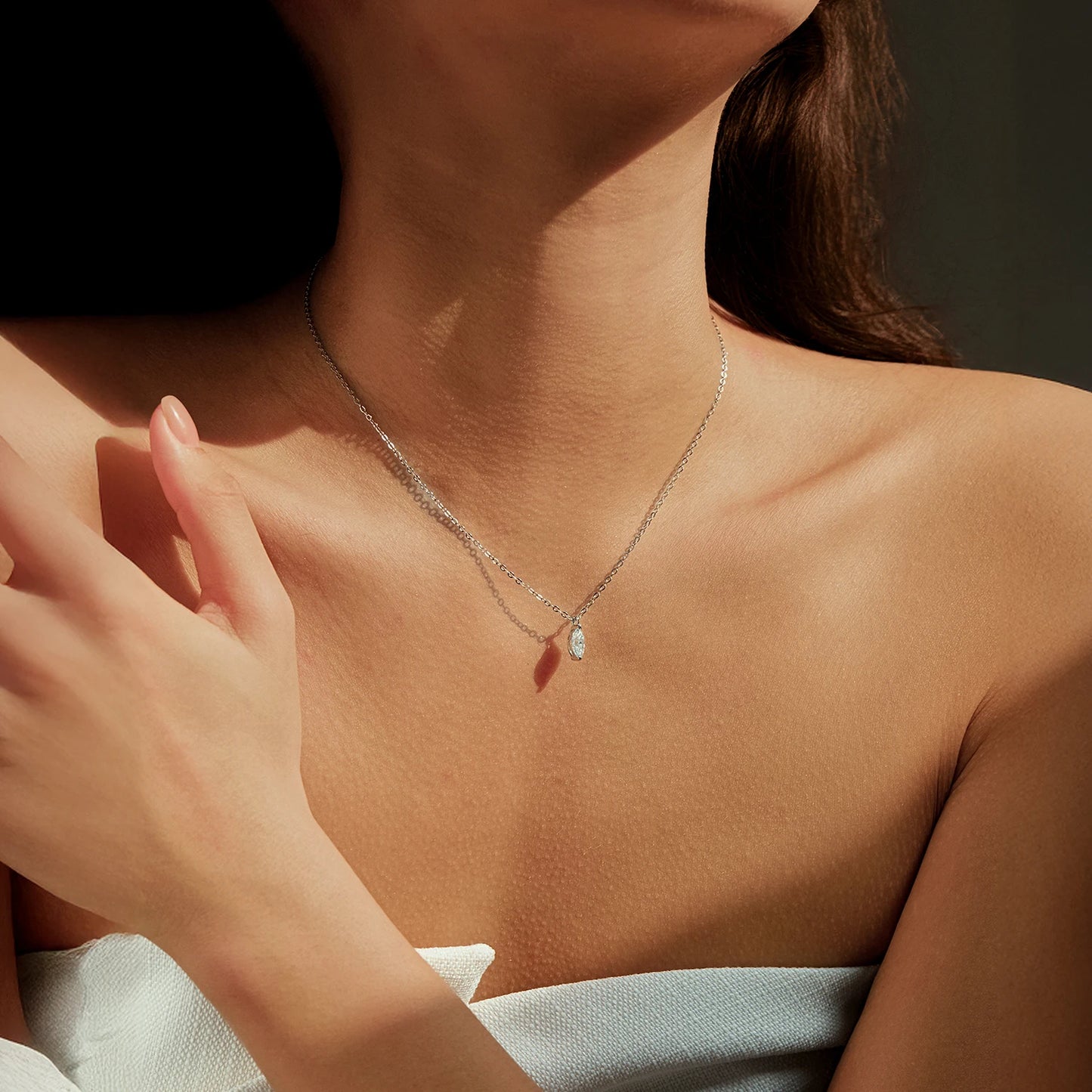 Funkelnde Moissanit Halskette Marquise Cut aus 925 Sterling Silber