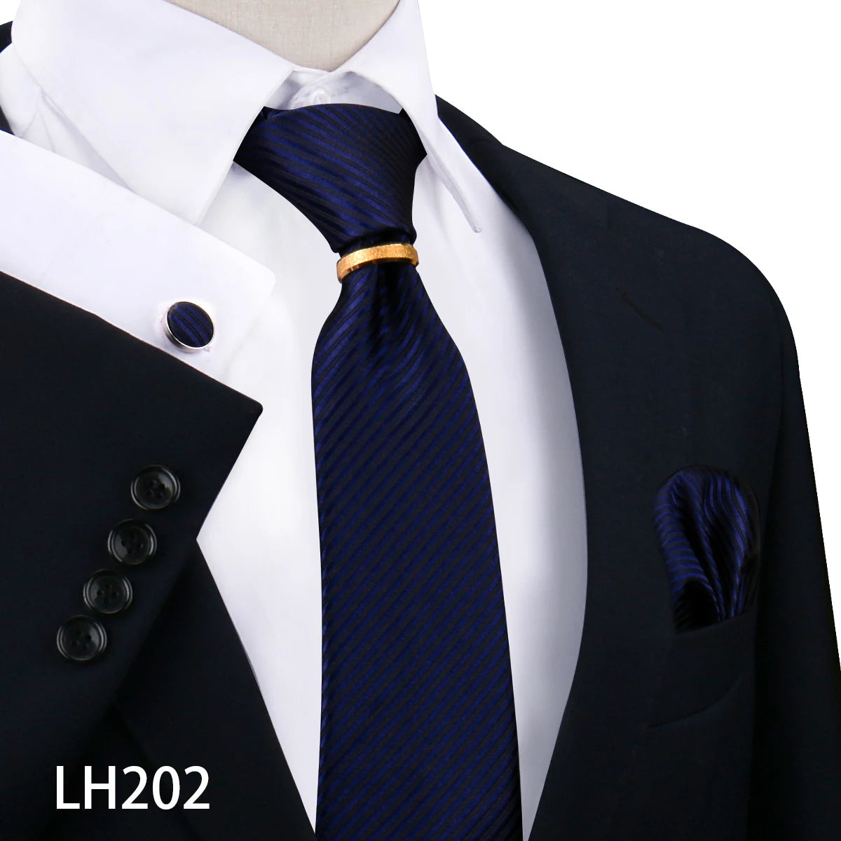 Herren Krawattenset Gold Ring, Manschettenknöpfe, Einstecktuch Festlich