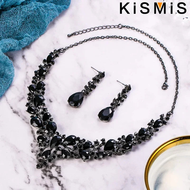 Elegantes Braut Schmuckset mit Kristall Strass Halskette und Ohrringen Tropfenform-Yabubest - Home & More