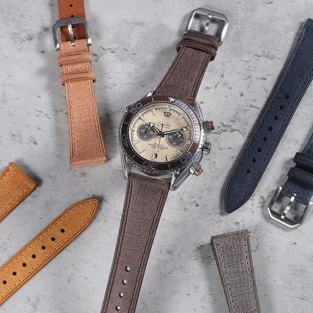 20 mm 22 mm Leder Uhrenarmband handgefertigt mit Leinenstruktur Schnellverschluss-Yabubest - Home & More