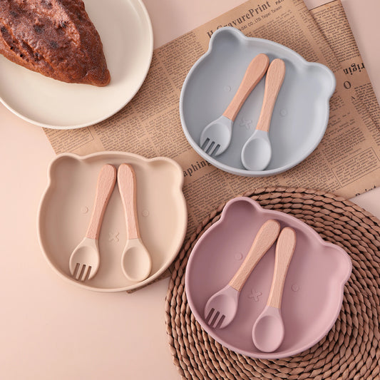 3-teiliges Kinder Fütterungsset Silikon Schüssel Löffel Gabel BPA frei