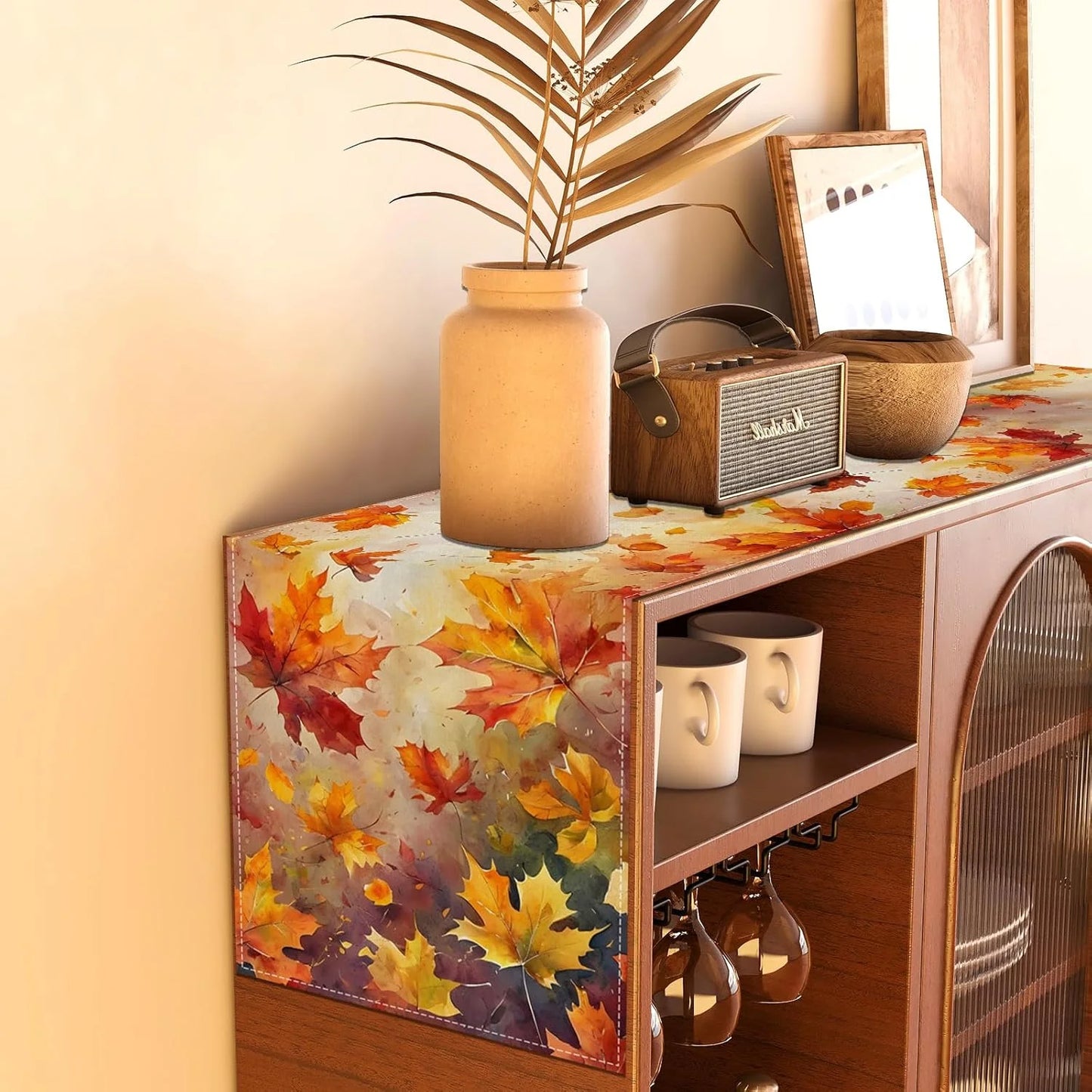 Herbst Ahornblatt Tischläufer Erntefest Bauernhaus Deko für Küche Zuhause