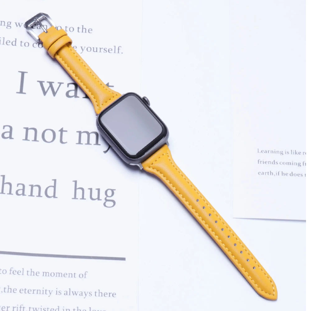 Schlankes Leder Armband für Smartwatch 38-49mm Damen Optik Metallverschluss