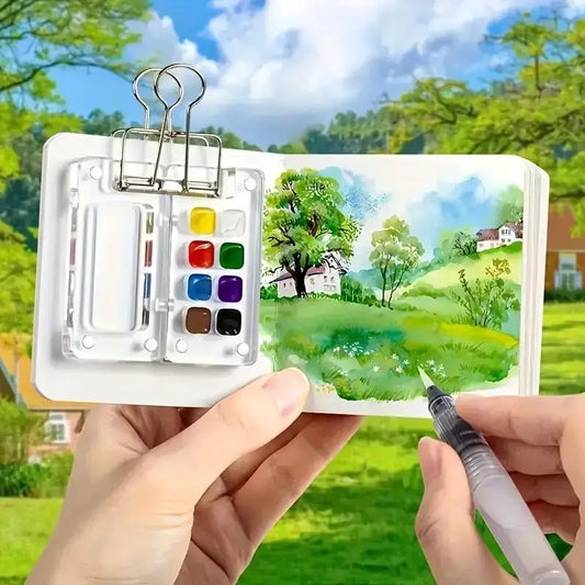 Tragbares Mini Aquarell Farbbox Set mit Skizzenbuch und PE-Palette