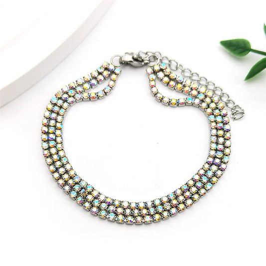 Drei Bunte Strass Armbänder Edelstahl Silber Farbe Verstellbar Damen