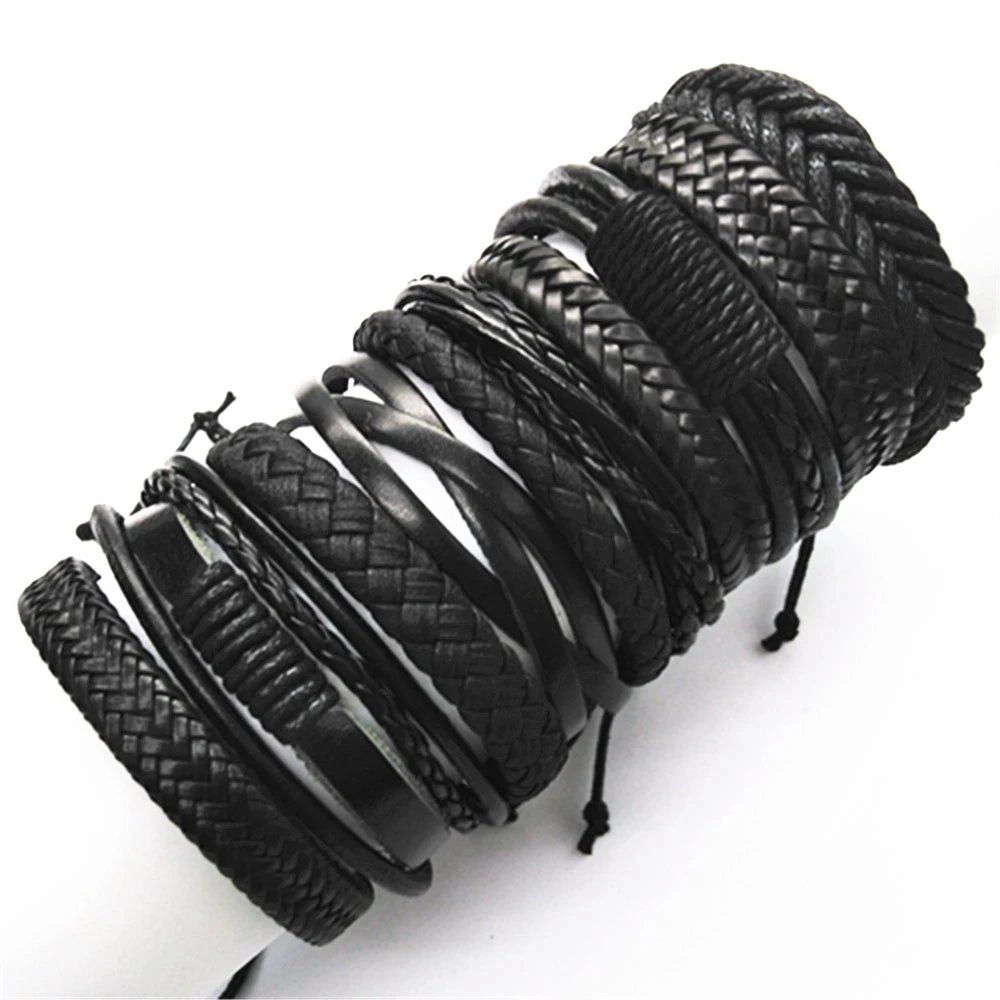 10 Stück Schwarze Lederarmbänder Handgewebt Verstellbar Unisex Schmuck