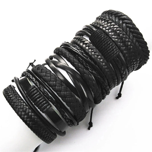 10 Stück Schwarze Lederarmbänder Handgewebt Verstellbar Unisex Schmuck