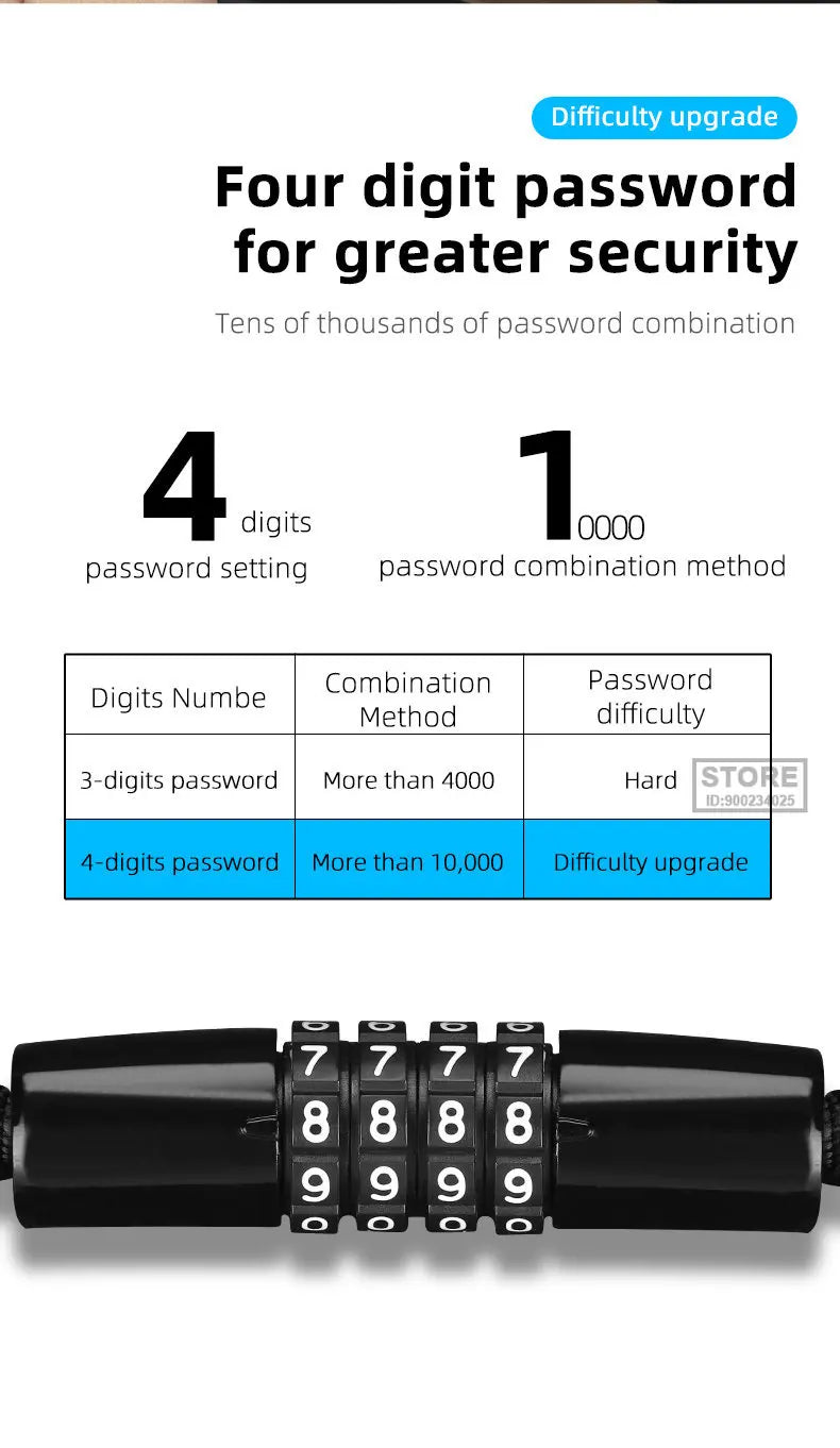 Langlebiges Fahrrad Kettenschloss mit 4 Stelligem Zahlencode