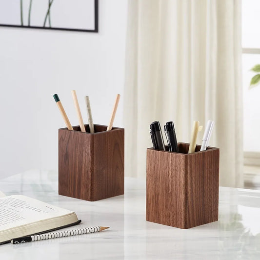 Quadratischer Stifthalter aus Walnussholz Desktop Organizer für Büro und Studium