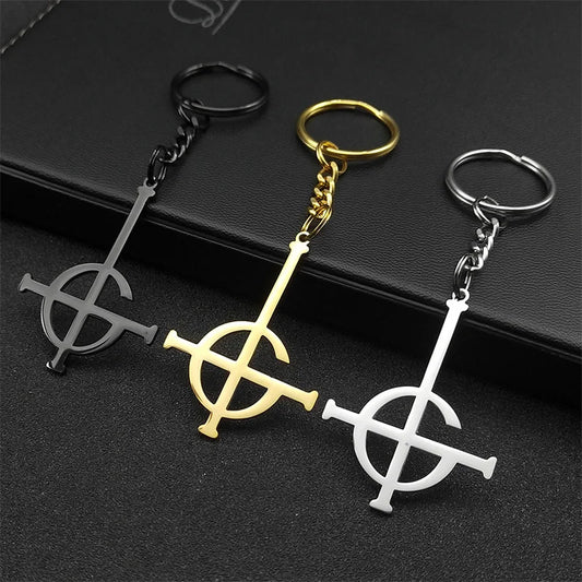 Edelstahl Schlüsselanhänger Punk Kreuz Design Rock Band Stil Unisex