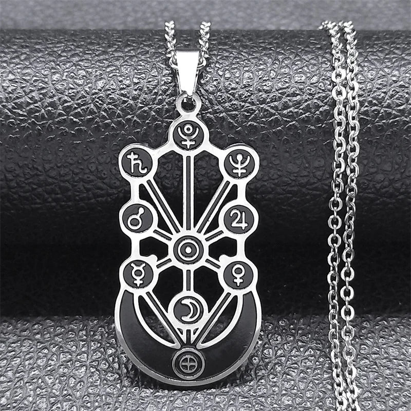 Unisex Edelstahl Halskette mit Kabbalah Sephirot Halbmond Anhänger 60cm