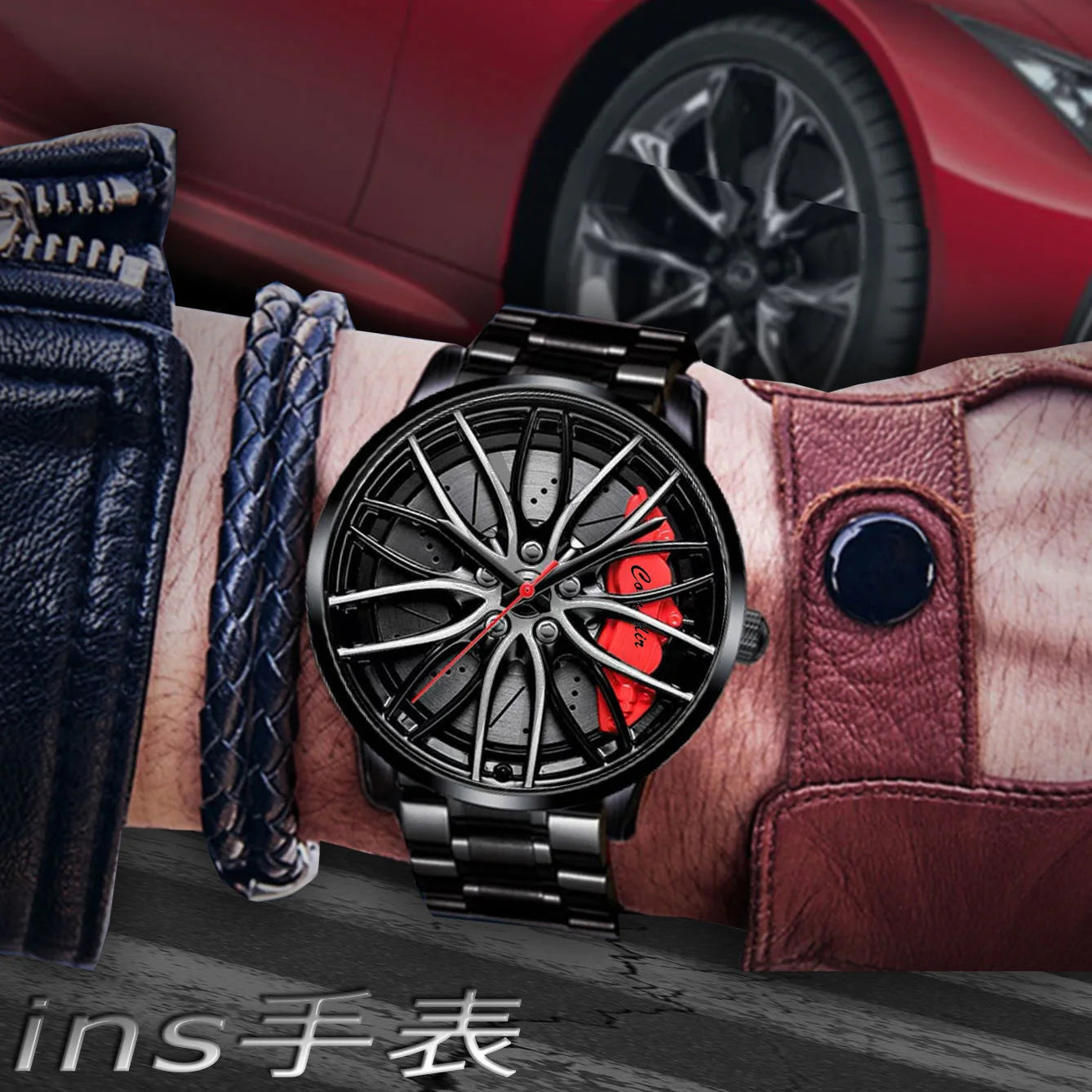 Herren Quarzuhr Edelstahl Wasserdicht Leuchtend Radnabe Design Elegant Sportlich