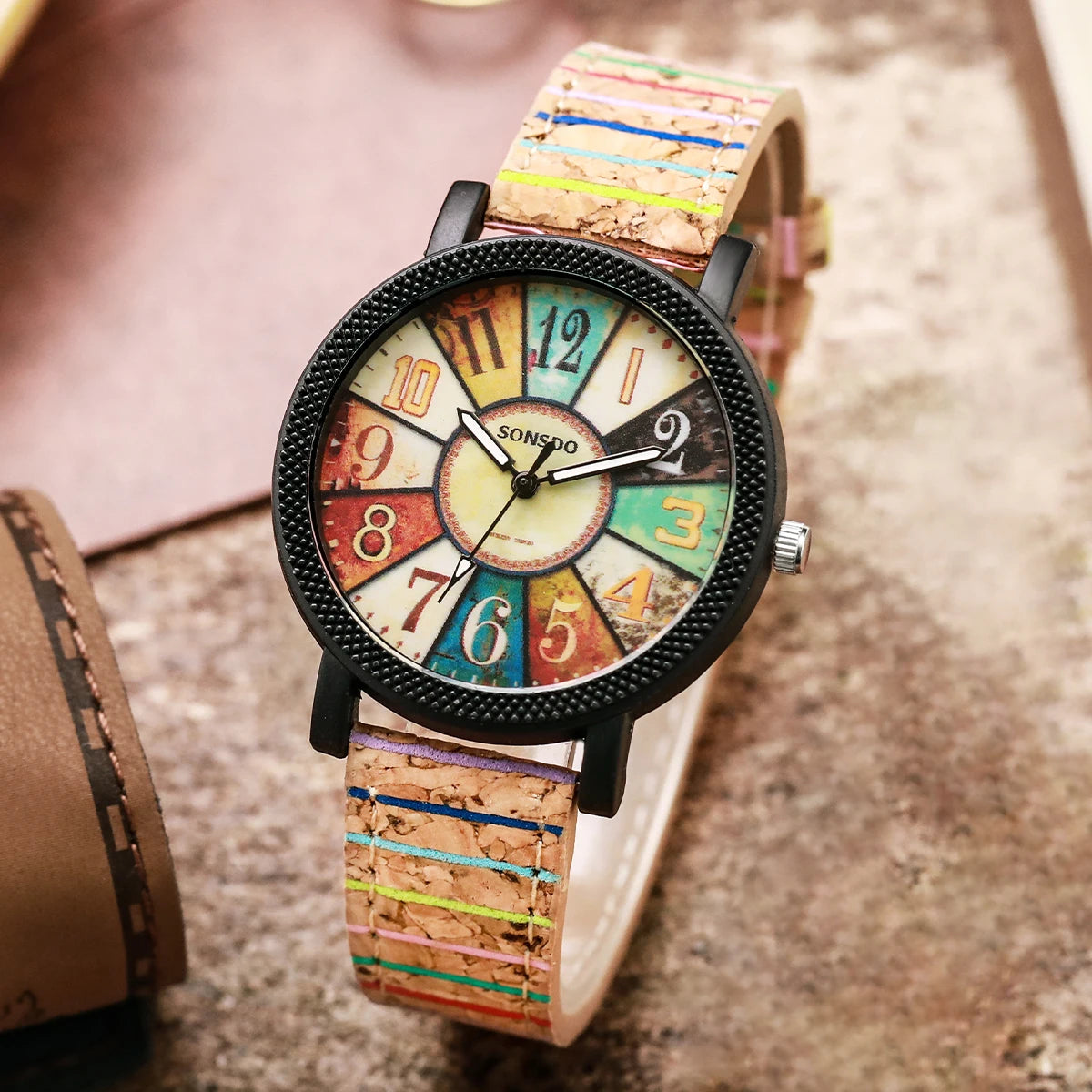 Elegantes Damenuhren Set mit PU Lederband und Quarzantrieb-Yabubestshop