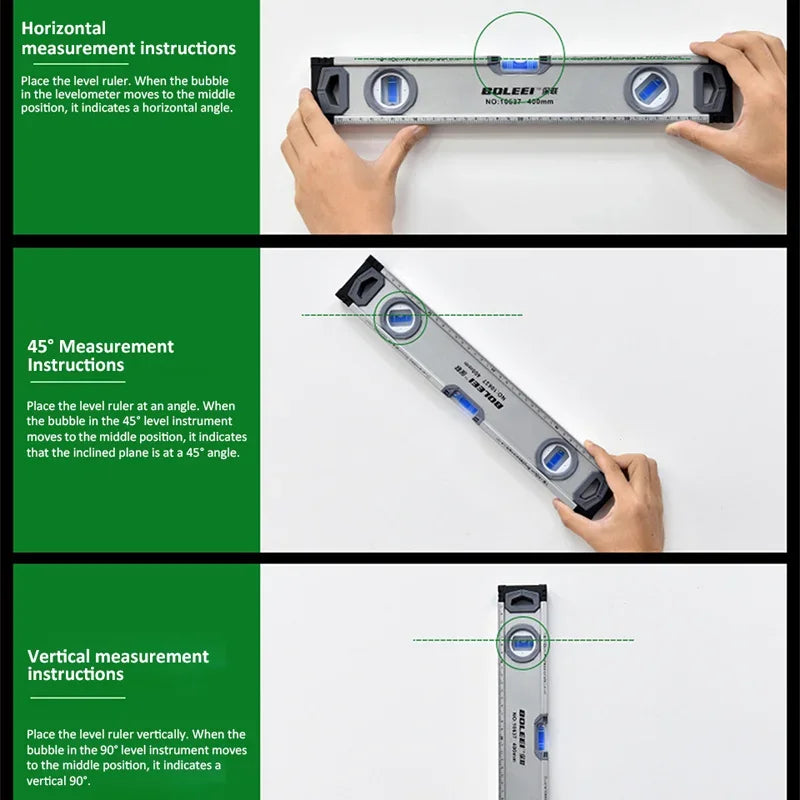 Hochpräzise Wasserwaage 30/40/50cm – 3-in-1 Magnet Winkelmesser Alu Guss