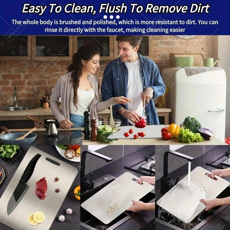 Doppelseitiges rundes Edelstahl Schneidebrett für Gemüse Obst und Fleisch