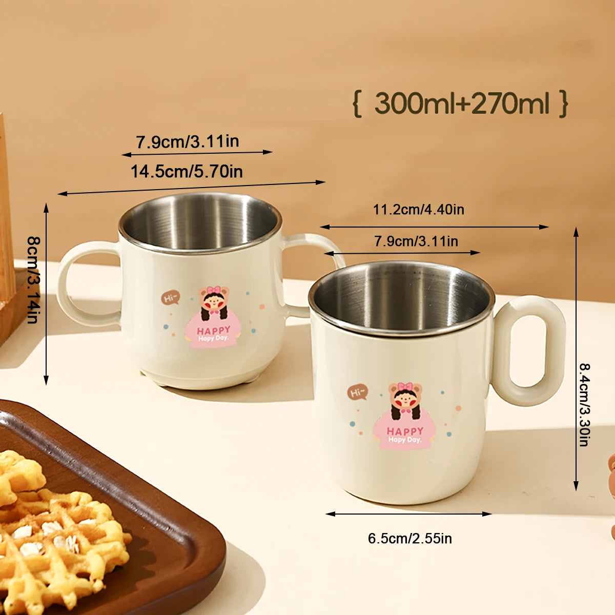 Doppelwandige Edelstahl Kaffeetasse mit Griff und abnehmbarem Mini-Becher