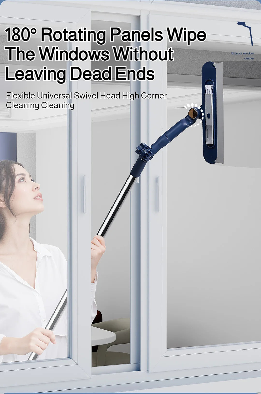 2in1 Fensterreiniger mit drehbarer Bürste und Rakel für Glas und Fliesen-Yabubest - Home & More