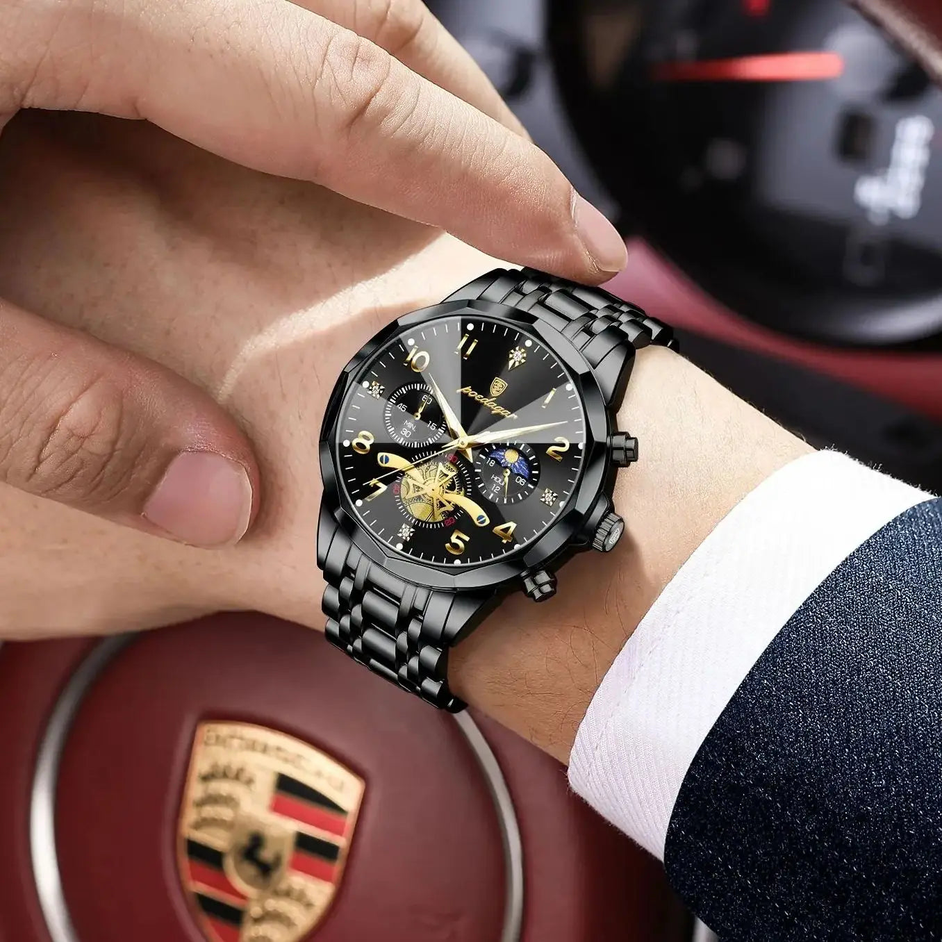 Wasserdichte Edelstahl Herrenuhr mit Chronograph und Leuchtfunktion-Yabubestshop