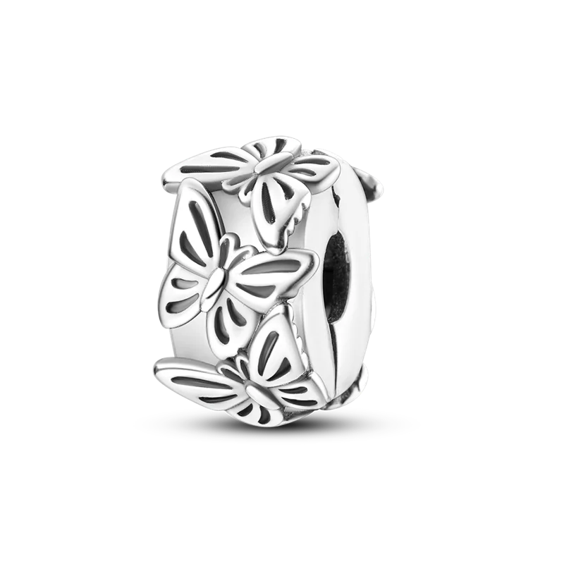 925 Sterling Silber Charm mit rosa Schmetterling - leuchtenden Glühwürmchen