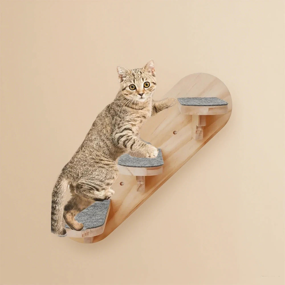 Schwimmende Wand-Katzentreppenstufe aus Holz mit weichen Polstern