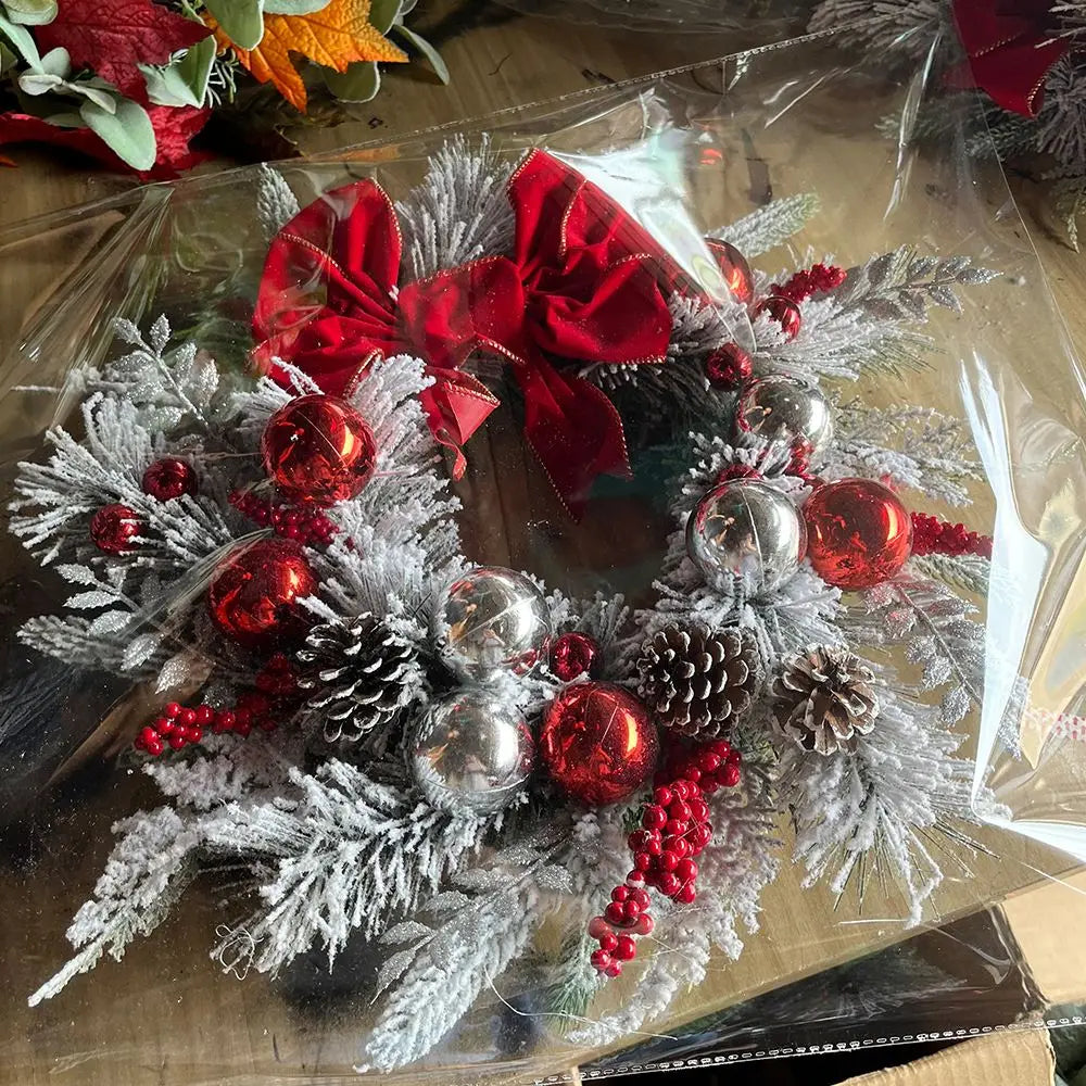 Beflockter PVC Weihnachtskranz für Tür und Baum Deko