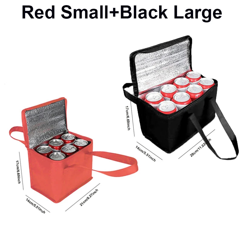 Isolierte, zusammenklappbare Lunch-Kühltasche in Schwarz oder Rot – kompakt - praktisch