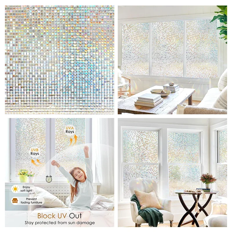 Statisch haftende Fensterfolie Vinyl mit 3D Regenbogen Motiv