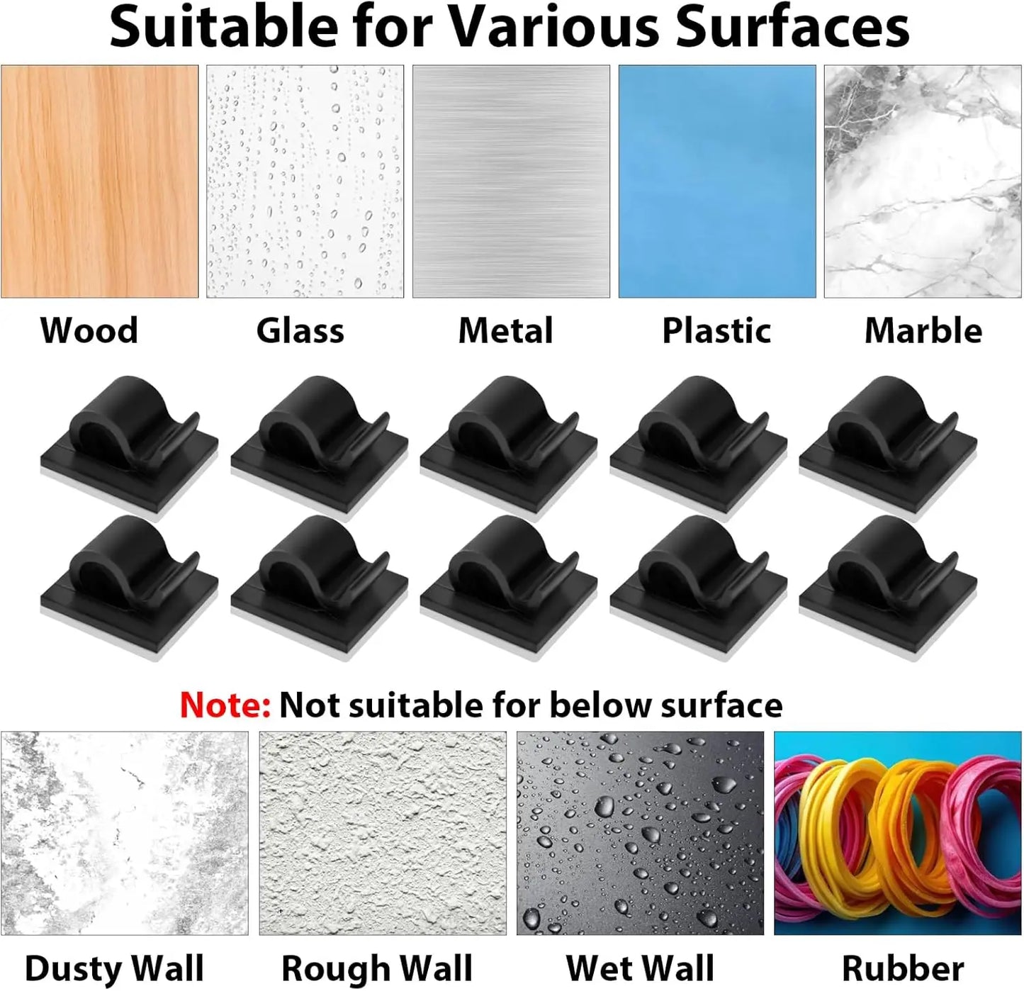 Selbstklebende Kabelklemmen Kunststoff für Kabelmanagement Zuhause Büro Auto