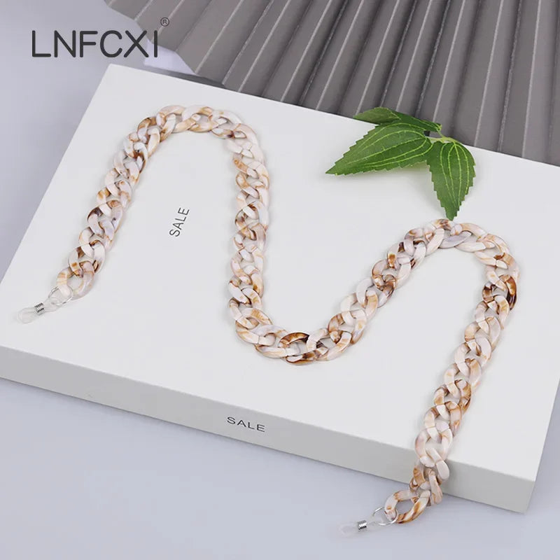 Retro Acryl Brillenkette mit blauem Band für Sonnen und Lesebrillen