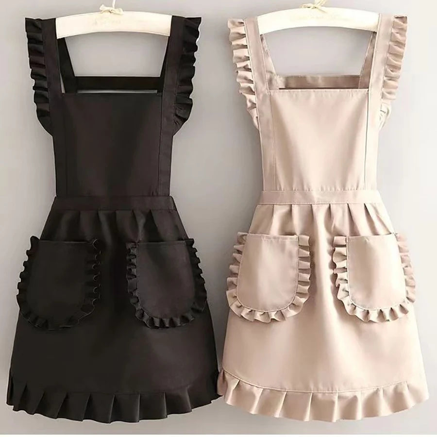 Wasserdichte koreanische Polyesterschürze mit Taschen für Damen S