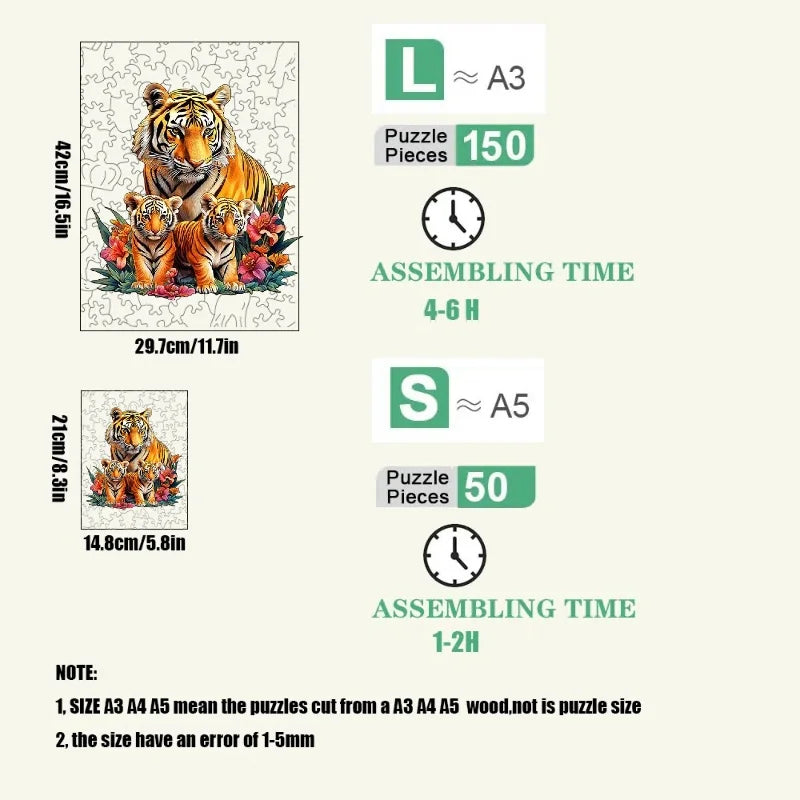 3D Holzpuzzle Tier Tiger für Gehirntraining Kinder und Erwachsene