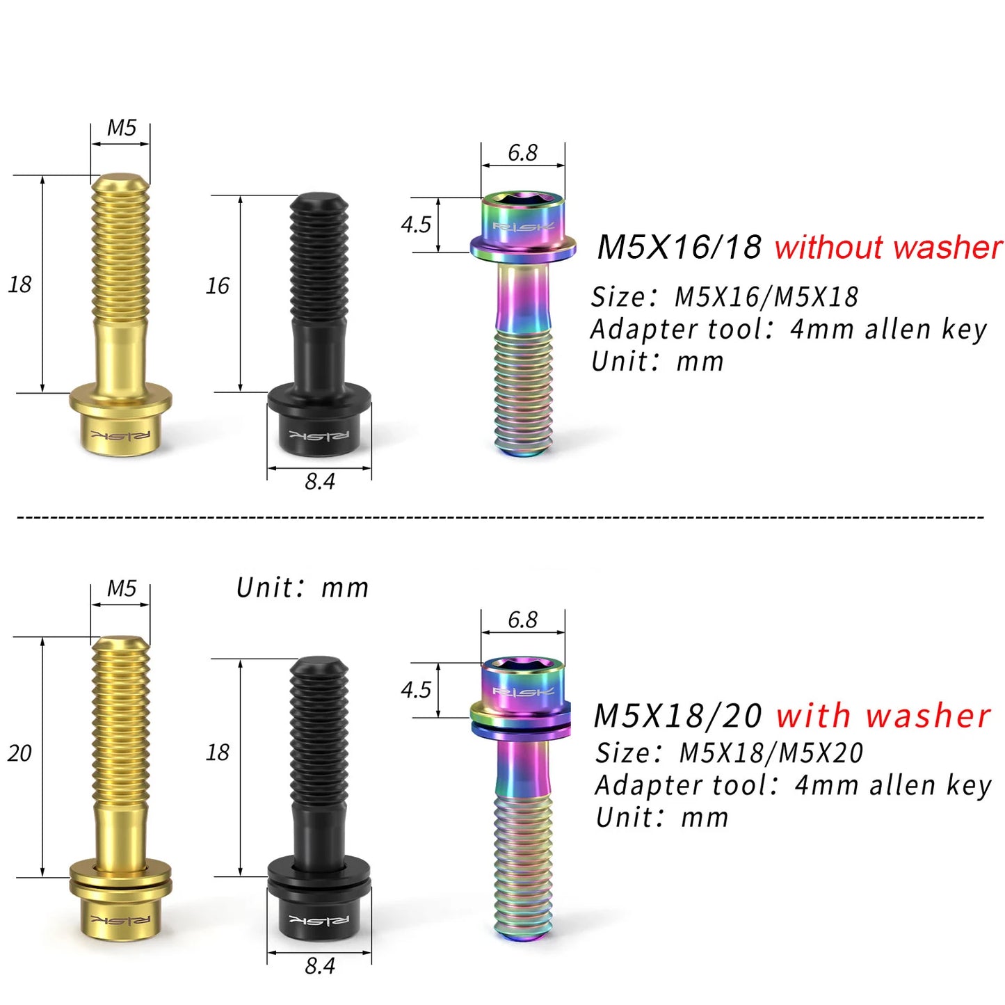 Fahrrad Vorbau Lenker Schrauben Set – Titan M5x16 M5x18 M5x20 Auswahl