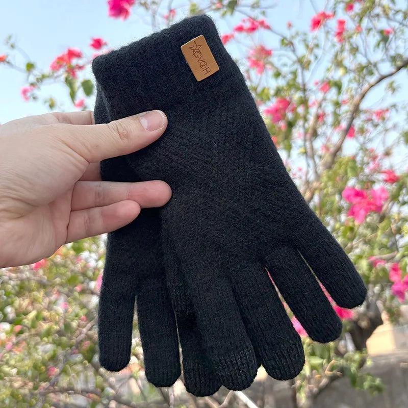 Warme Damen Alpaka Strickhandschuhe mit Fleecefutter und Touchscreen