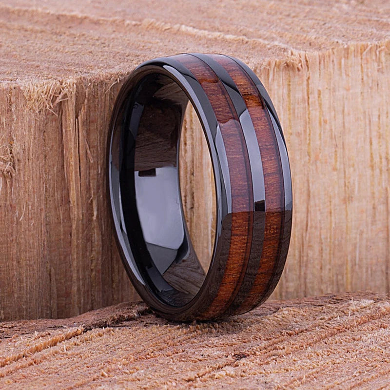 Elegante Herren Edelstahlring 8mm mit Bernstein Inlay