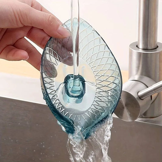 Selbstentleerende Seifenschale mit Saugnapf, Blattdesign in Mintgrün oder Grau