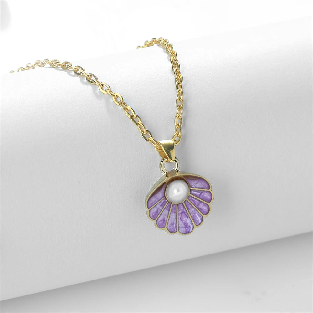 Boho Muschel Perlenanhänger Halskette mit verstellbarer O Kette