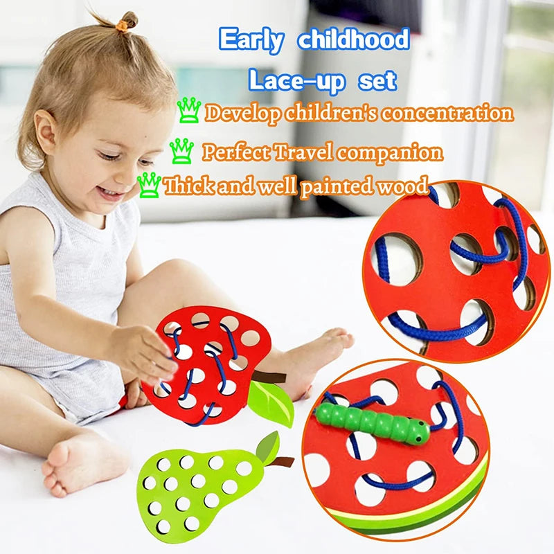Holz Schnürspielzeug für Kinder - Feinmotorik Lernspiel Set
