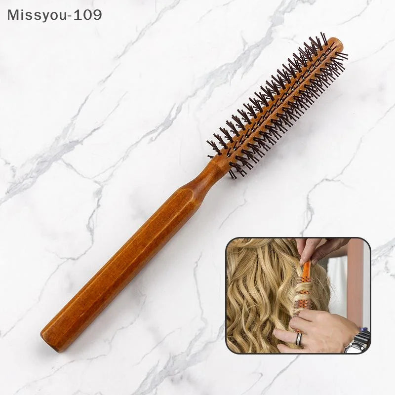 Runde Haarbürste mit Wildschweinborsten für lockiges Haar Styling