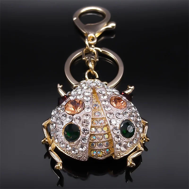 Schöner Marienkäfer Schlüsselanhänger aus Metall mit Strasssteinen als Geschenk-Yabubest - Home & More